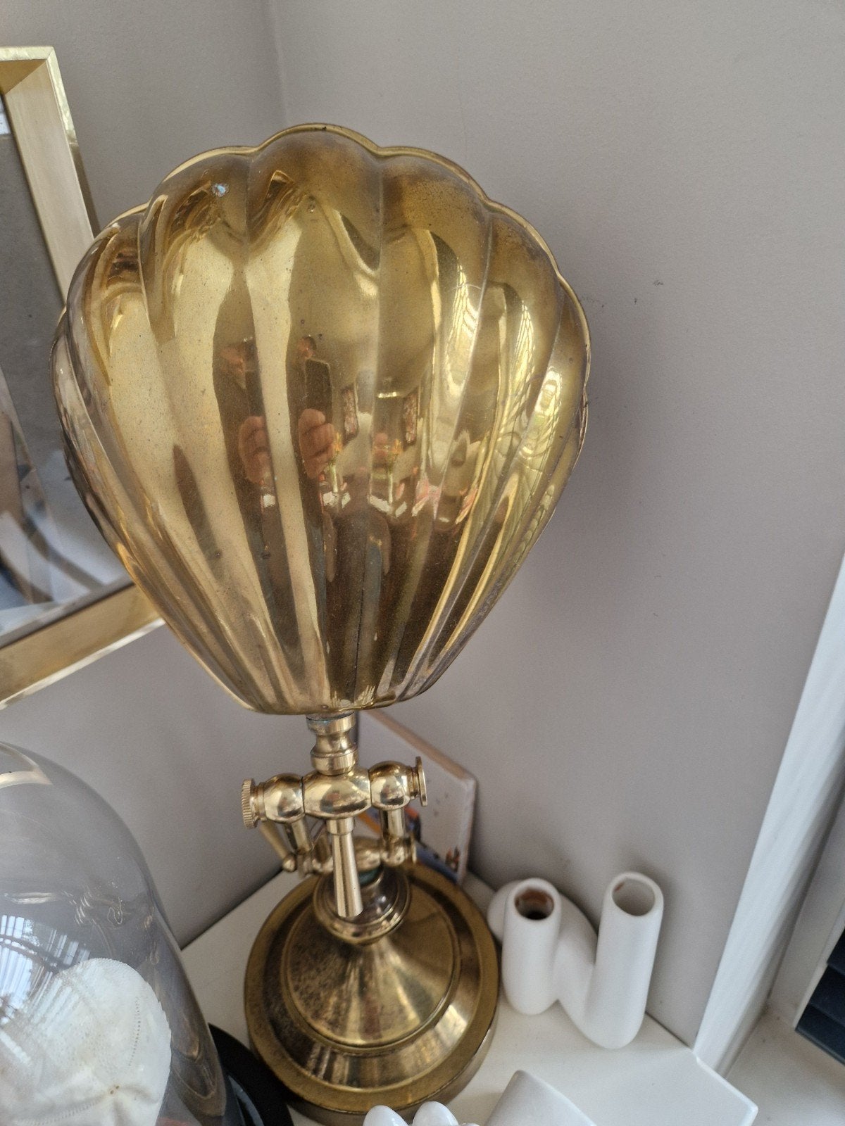 Vintage clam shell-schelplamp hollywood regency  Messing, Gebruikt, Overige merken, Groen, Met stekker