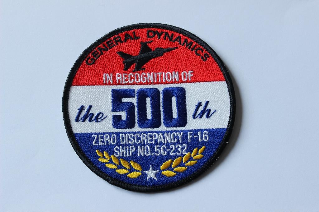 patch general dynamics 500th  zero defect f-16, Verzenden, Zo goed als nieuw, Patch, Badge of Embleem