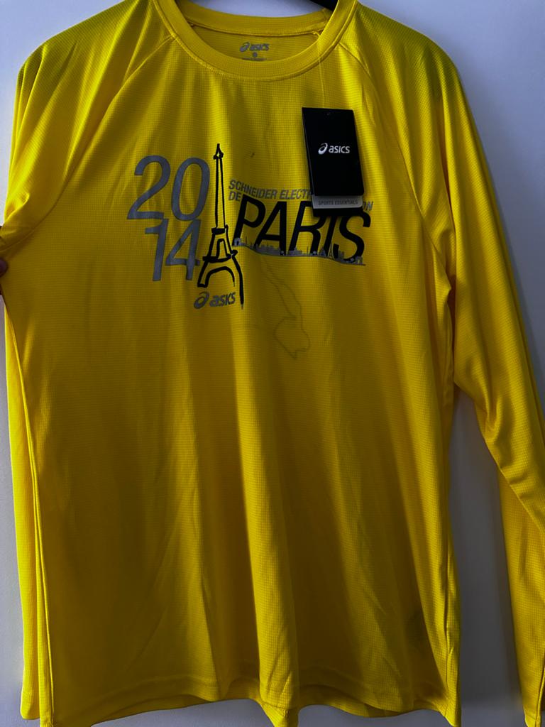 Asics Paris Marathon 2014 Hardloopshirt - Maat L, Maat 52/54 (L), Geel, Nieuw, Ophalen of Verzenden