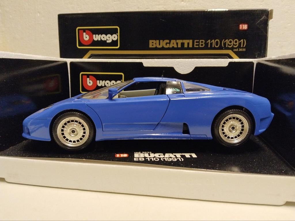 Bugatti EB 110 kobalt blauw 1992 Bburago metal 1:18 KRD, Ophalen of Verzenden, Zo goed als nieuw, Auto, Bburago