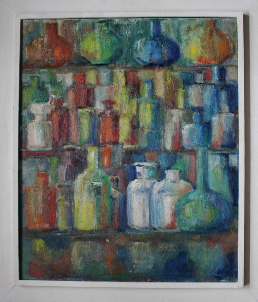 Apotheek, ritme, bijzonder olie/doek, gesigneerd., Antiek en Kunst, Kunst | Schilderijen | Klassiek, Ophalen, Doek, Expressionistisch