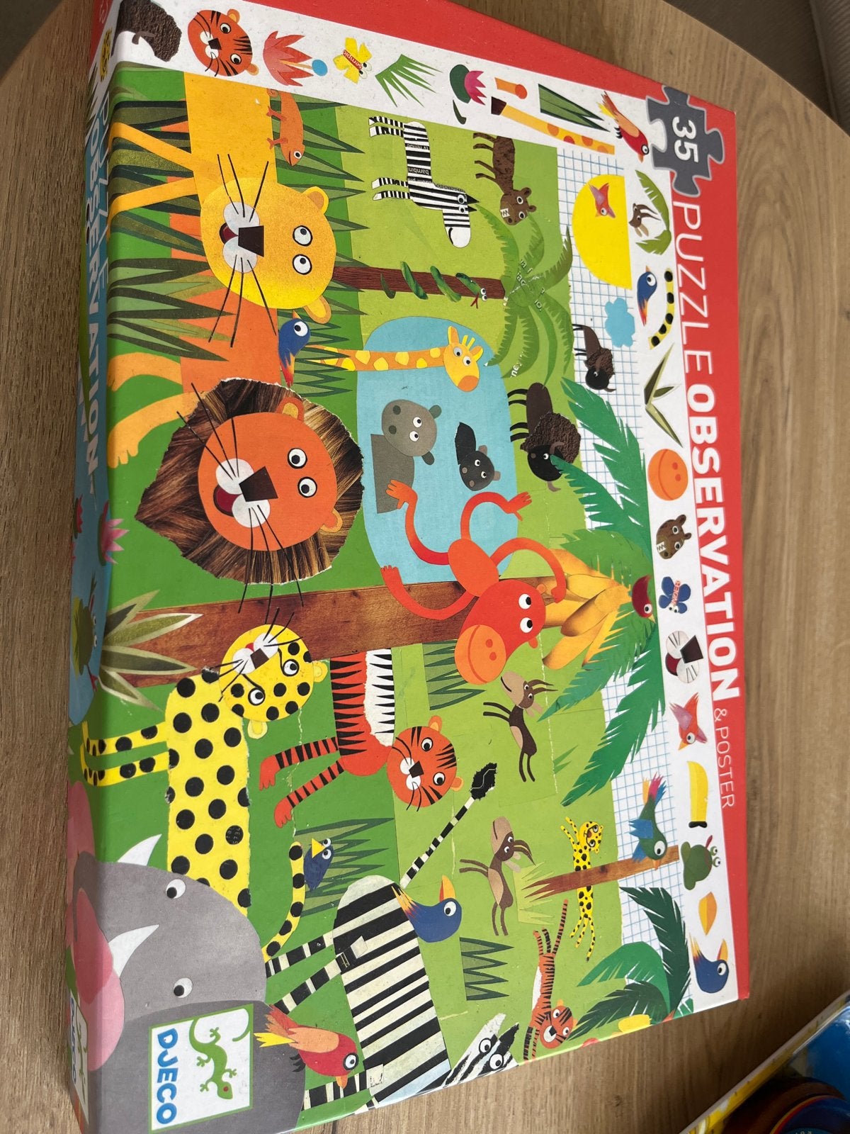 Djeco Observatie Puzzel 35 Stukjes - Dieren in de Jungle, Ophalen of Verzenden, 10 tot 50 stukjes, Gebruikt, 2 tot 4 jaar