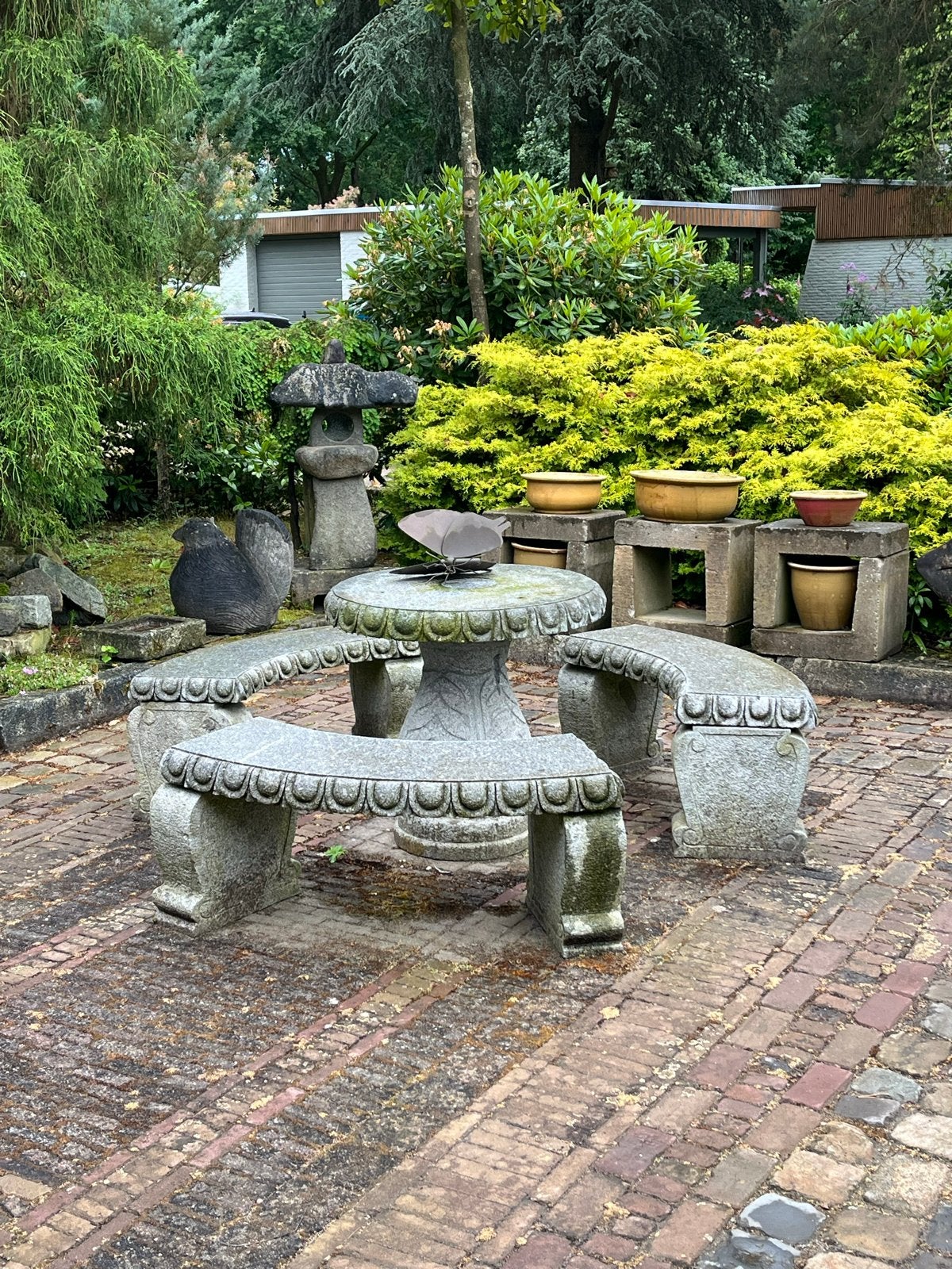 Unieke Marmeren Tuinset - Robuust en Stijlvol, Overige materialen, Gebruikt, Eettafel, 6 zitplaatsen