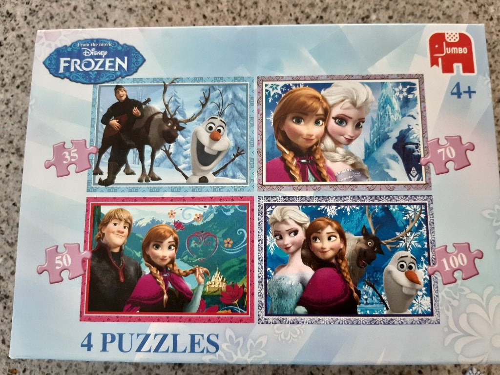 PUZZEL, DISNEY FROZEN, 4 PUZZELS, Ophalen of Verzenden, 10 tot 50 stukjes, Gebruikt