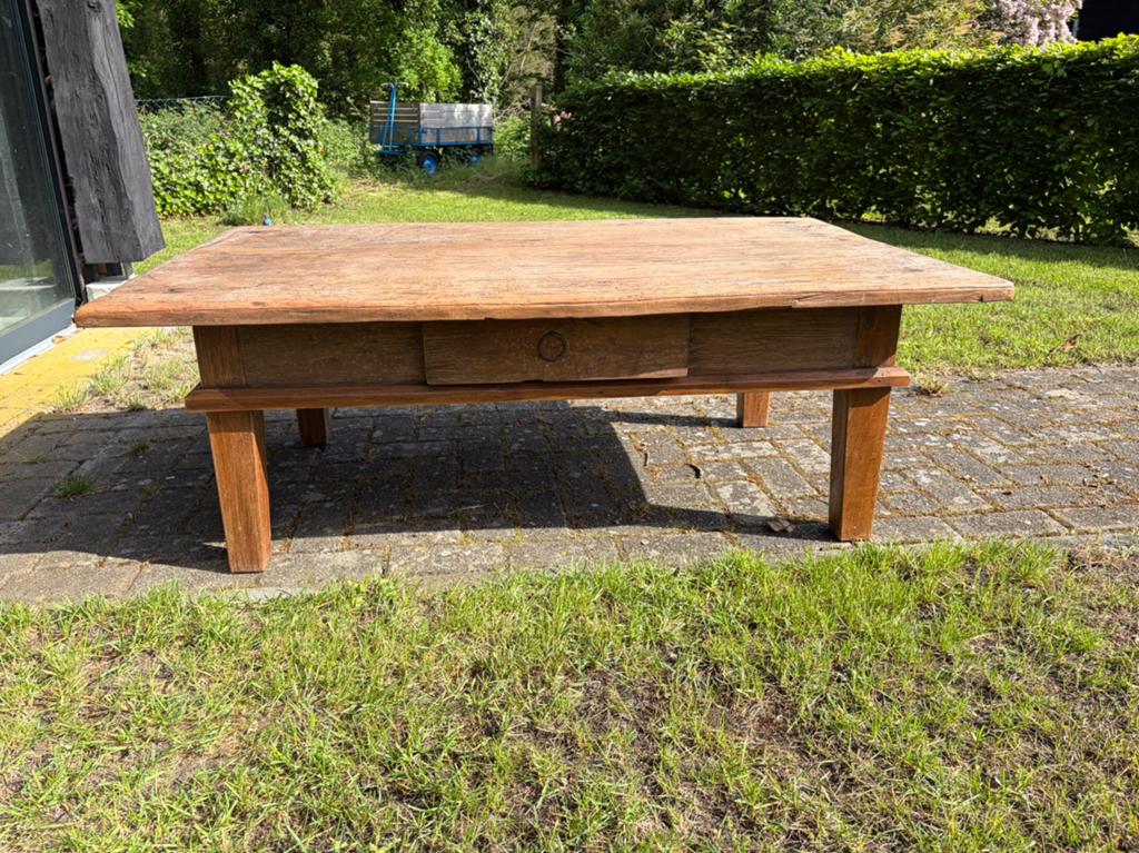 Robuust eiken salontafel, Ophalen, Gebruikt, 100 tot 150 cm, Eikenhout