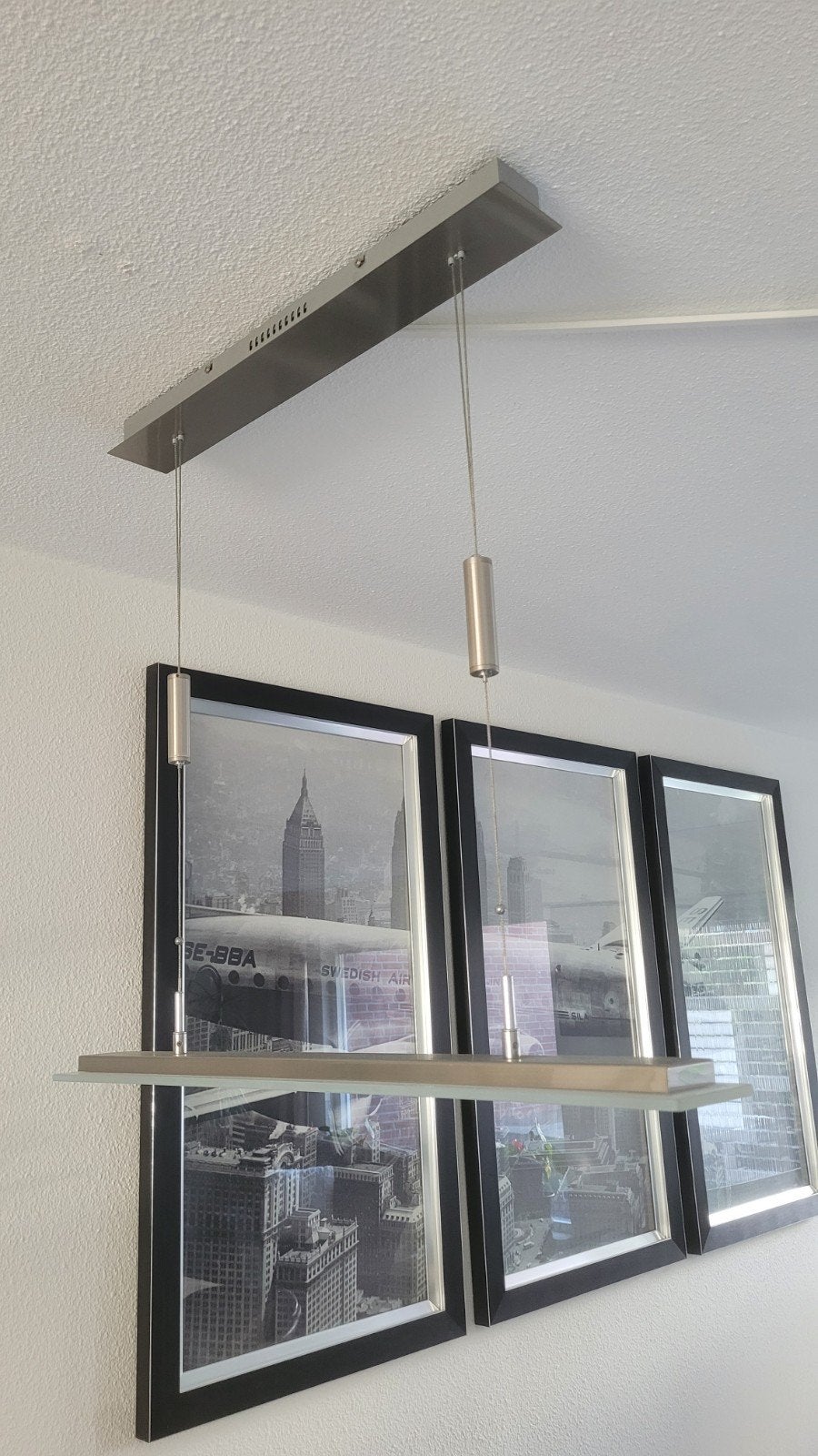 Moderne LED hanglamp - RVS met glazen plaat, Ophalen of Verzenden, Zo goed als nieuw, Glas, Modern, Industrieel