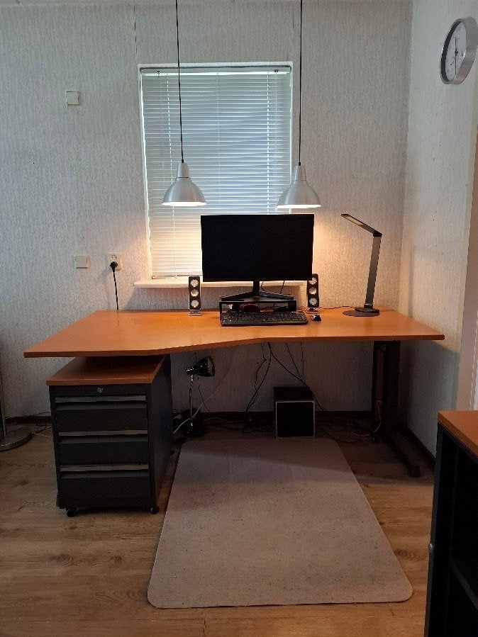 Bureau + verrijdbaar ladeblok + roldeur kastje, Huis en Inrichting, Bureaus, Ophalen, 98 cm, Zo goed als nieuw, Overige merken