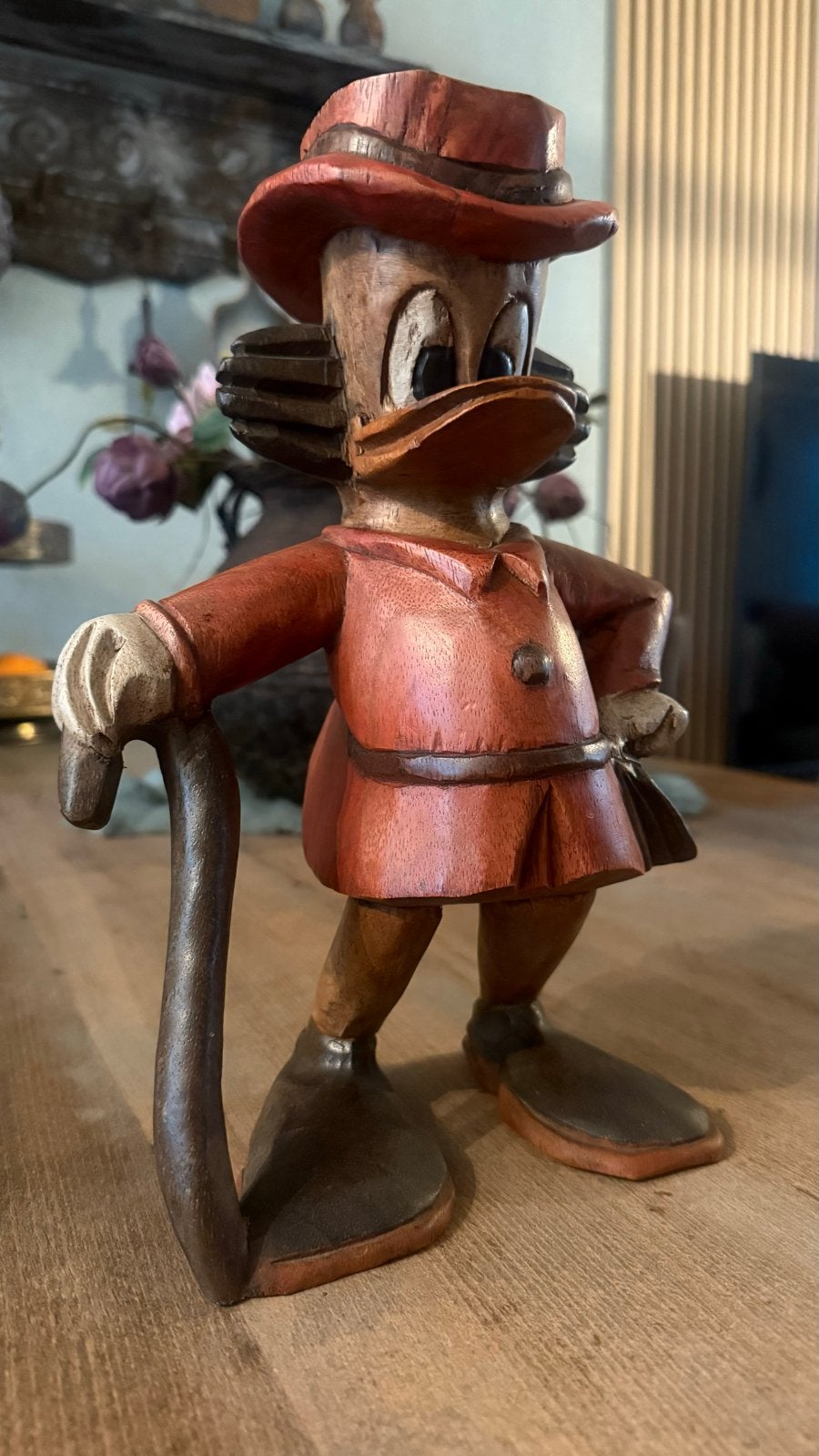 Houten beeldje Dagobert Duck - Disney verzamelobject, Ophalen of Verzenden, Zo goed als nieuw