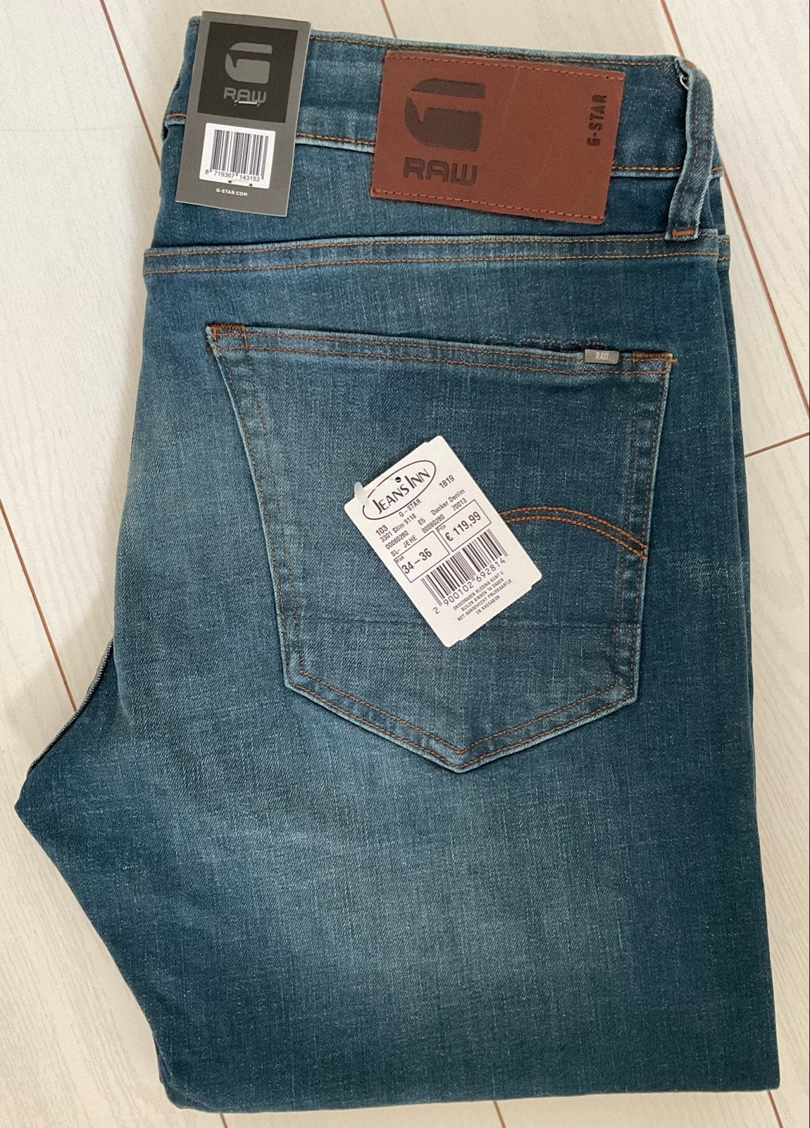 G-Star 3301 slim jeans W34 L36 NIEUW, Ophalen of Verzenden, Nieuw, Blauw, W33 - W34 (confectie 48/50)