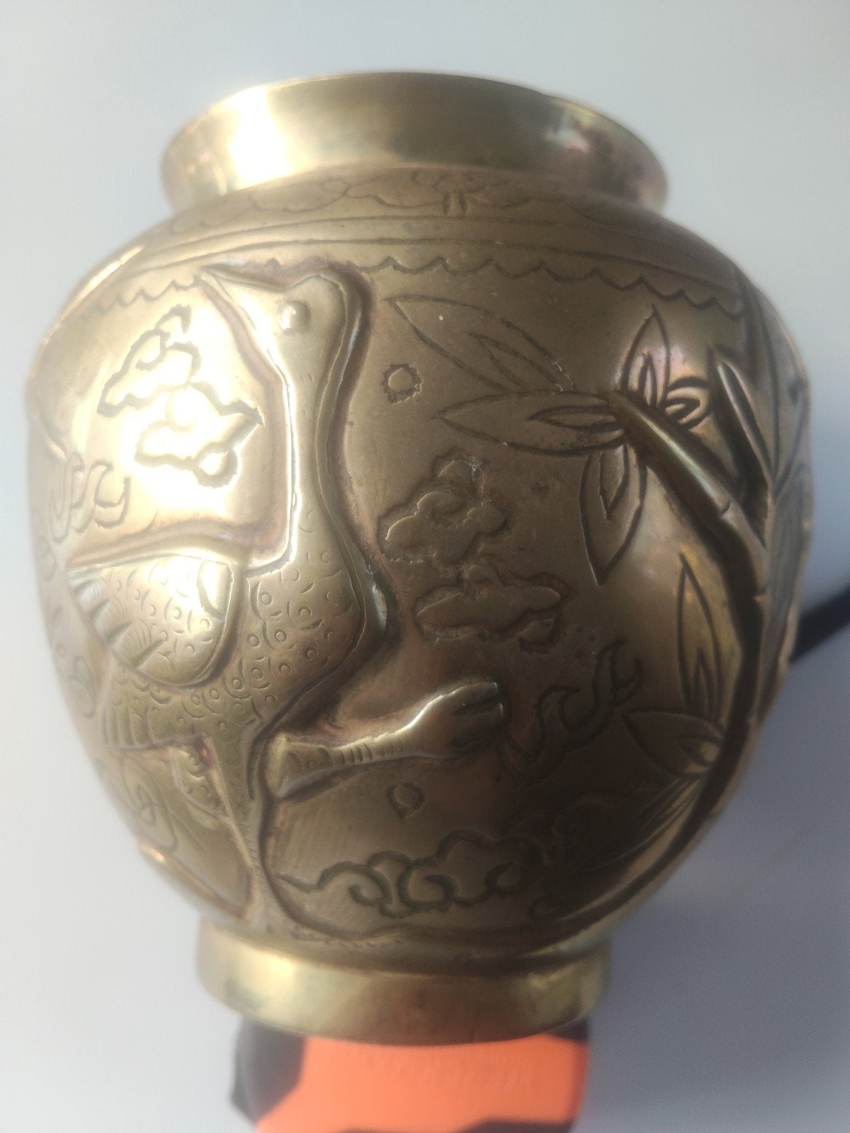 Karakteristieke Aziatische messing bronzen vaas met zegelmer, Ophalen of Verzenden