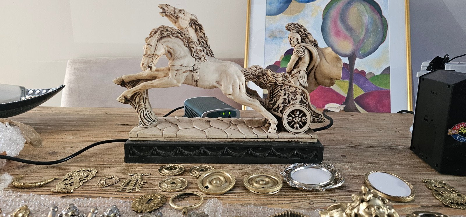 Decoratieve Romeinse Strijdwagen met Paarden - Eyecatcher, Ophalen, Handgemaakt, 20 - 50 cm, Scène