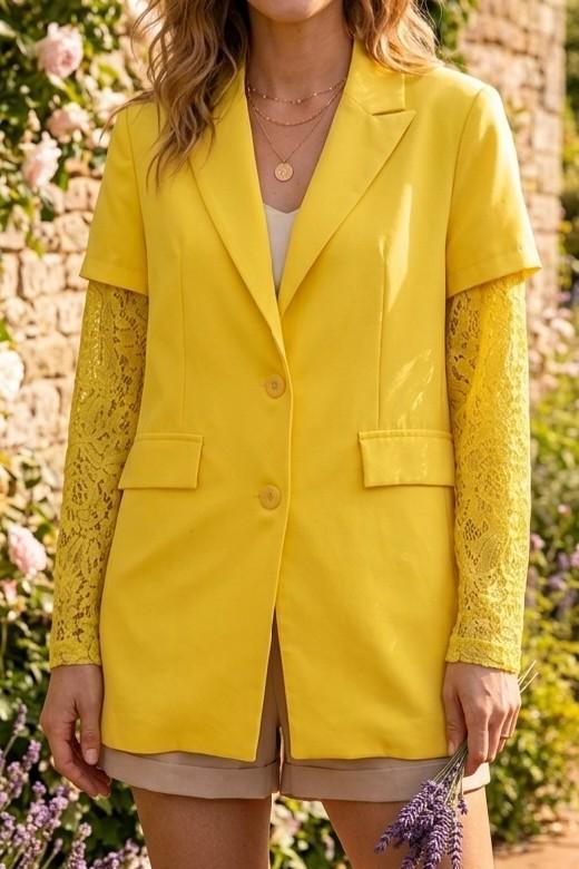 gele (oversize) blazer met kanten mouwen., Maat 38/40 (M), Geel, Nieuw, Ophalen of Verzenden