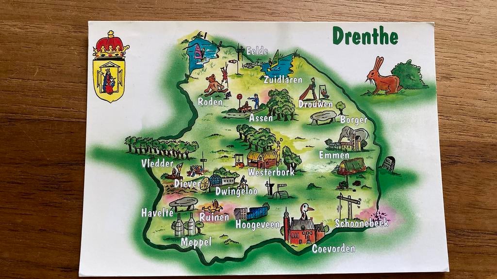 Ansichtkaart: kaart van  Drenthe ( kleur), Ophalen of Verzenden, 1980 tot heden, Gelopen, Drenthe