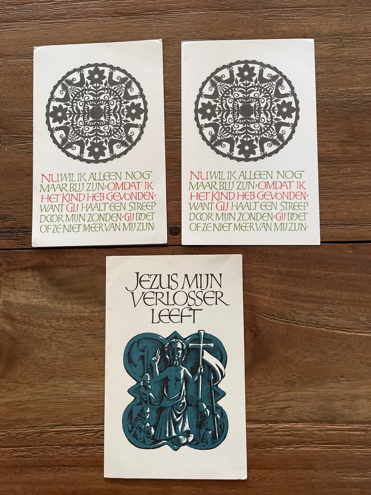 3 Vintage Christelijke Kaarten: Jezus Mijn Verlosser Leeft, Ophalen of Verzenden, Zo goed als nieuw, Kaart of Prent, Christendom | Protestants