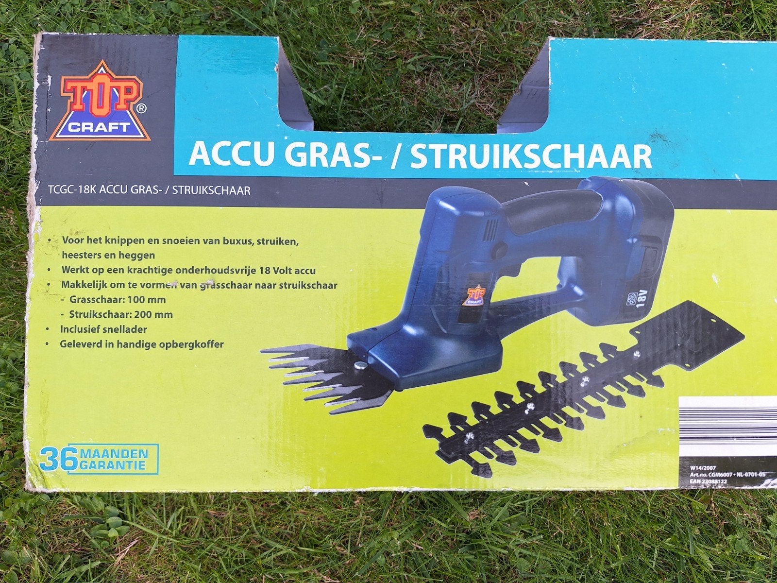 Accu Gras- en Heggenschaar 18V - TOP CRAFT, Ophalen of Verzenden, Gebruikt, Accu, TOP CRAFT