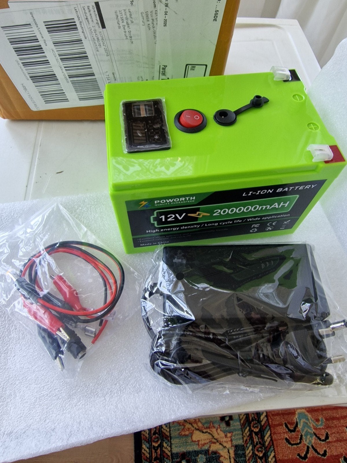 POWORTH 12V 200000mAh Li-ion Accu met Oplader, Ophalen of Verzenden, Nieuw, Oplaadbaar
