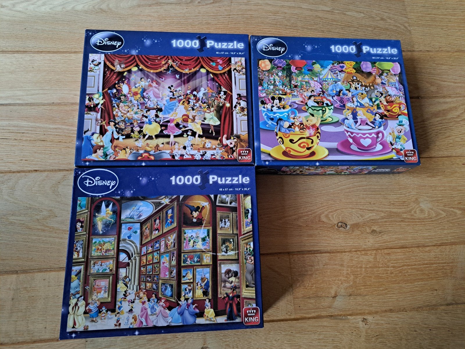 Disney 1000 stukjes puzzels 3 stuks, Ophalen, 500 t/m 1500 stukjes, Zo goed als nieuw, Legpuzzel