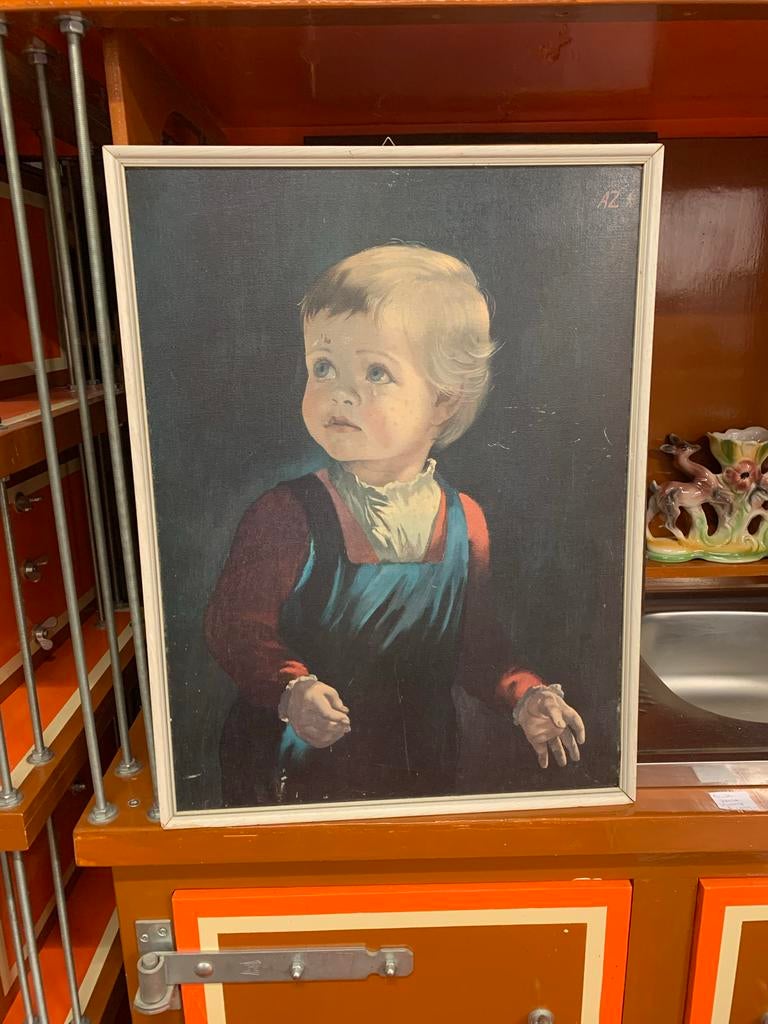 Vintage Schilderij: Huilend Kind, Groot Formaat, Ophalen of Verzenden