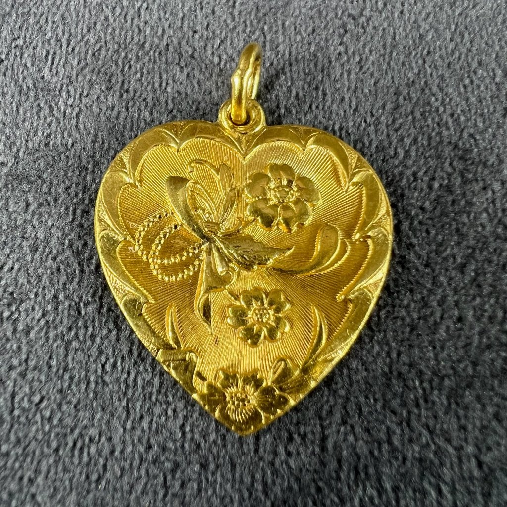 Gouden Hanger | 22k | 11,43g | hart versierd | 3,5cm| 416843, Gebruikt, Ophalen of Verzenden, Hart, Goud