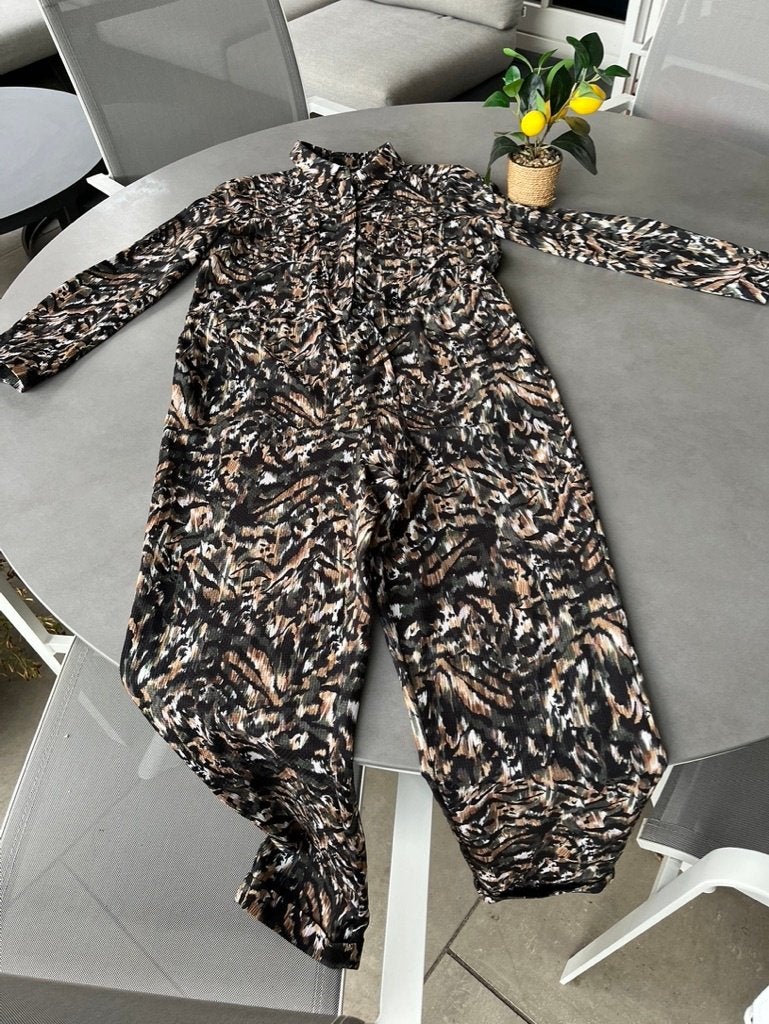 Groen/bruin/zwarte Ted Baker jumpsuit, mt 1 oversized = M, Maat 38/40 (M), Zo goed als nieuw, Ted Baker, Meerkleurig