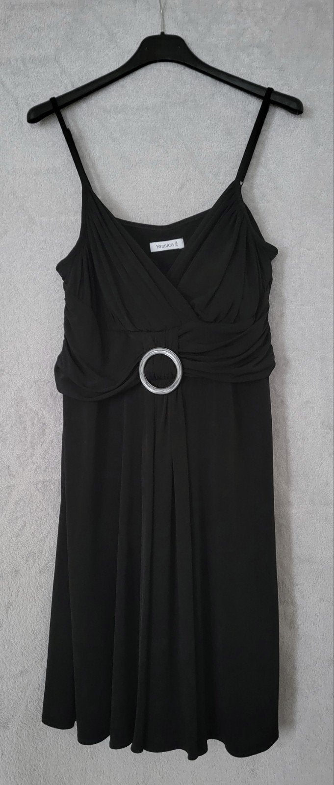Zwart Yessica Feest-Cocktail Jurk met ringdetail Maat 46, Verzenden, Maat 46/48 (XL) of groter, Nieuw, Boven de knie