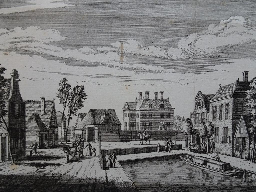 Kopergravure Gezicht op Halfweg Haarlem A. Rademaker 1728, Verzenden, Stadsgezicht, Gravure, Origineel