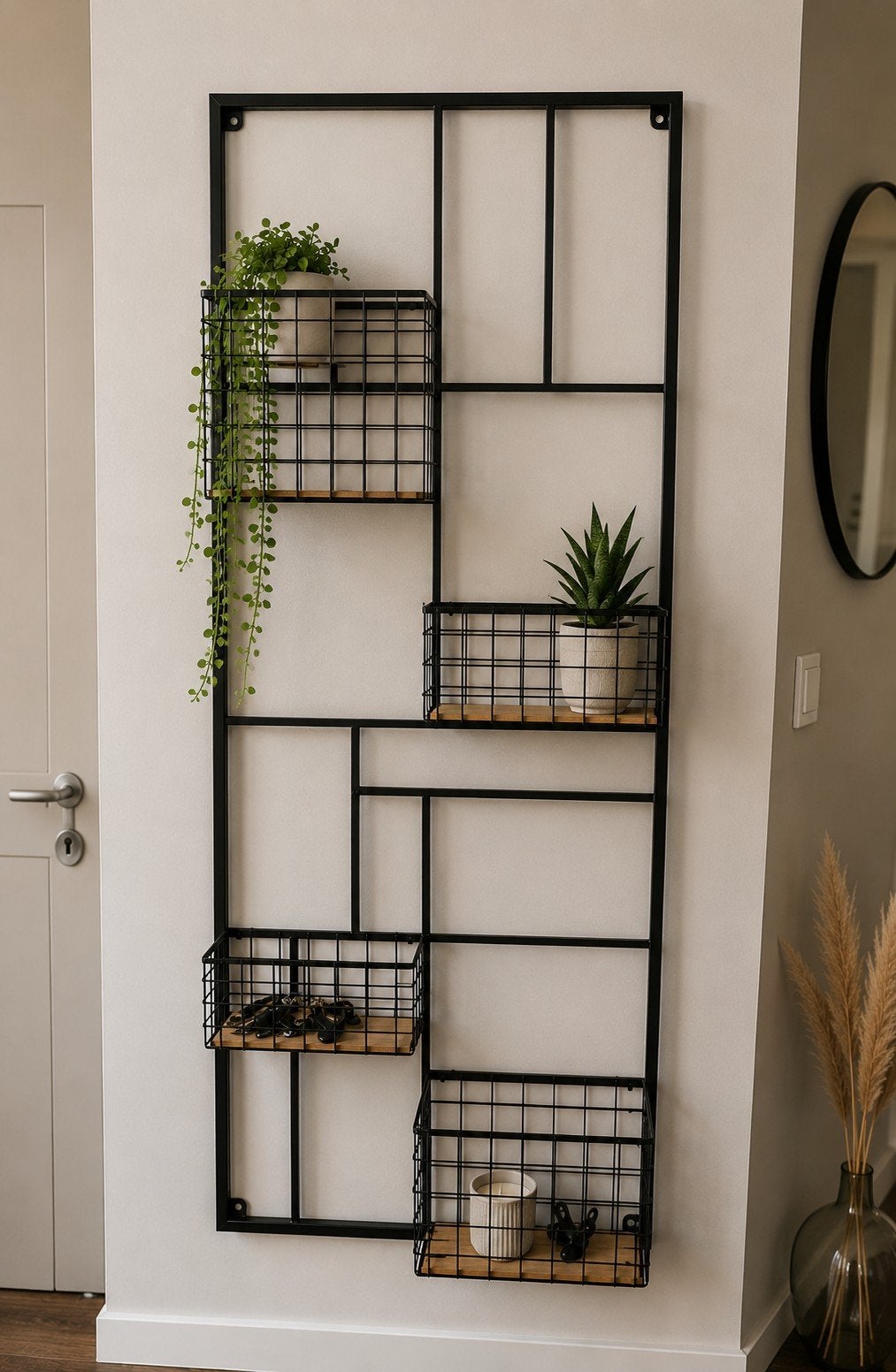 Groot Zwart Wandrek XXL met Verplaatsbare Mandjes, Huis en Inrichting, Woonaccessoires | Wandplanken en Boekenplanken, Ophalen