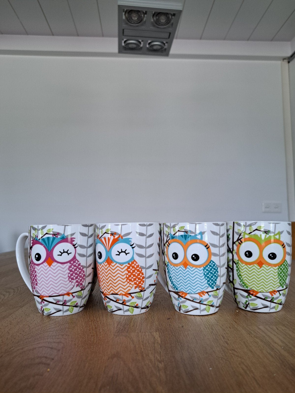 6x uilen mokken (2x roze, 2x oranje, 1x groen, 1x blauw), Huis en Inrichting, Keuken | Servies, Ophalen, Overige stijlen, Kop(pen) en/of Schotel(s)