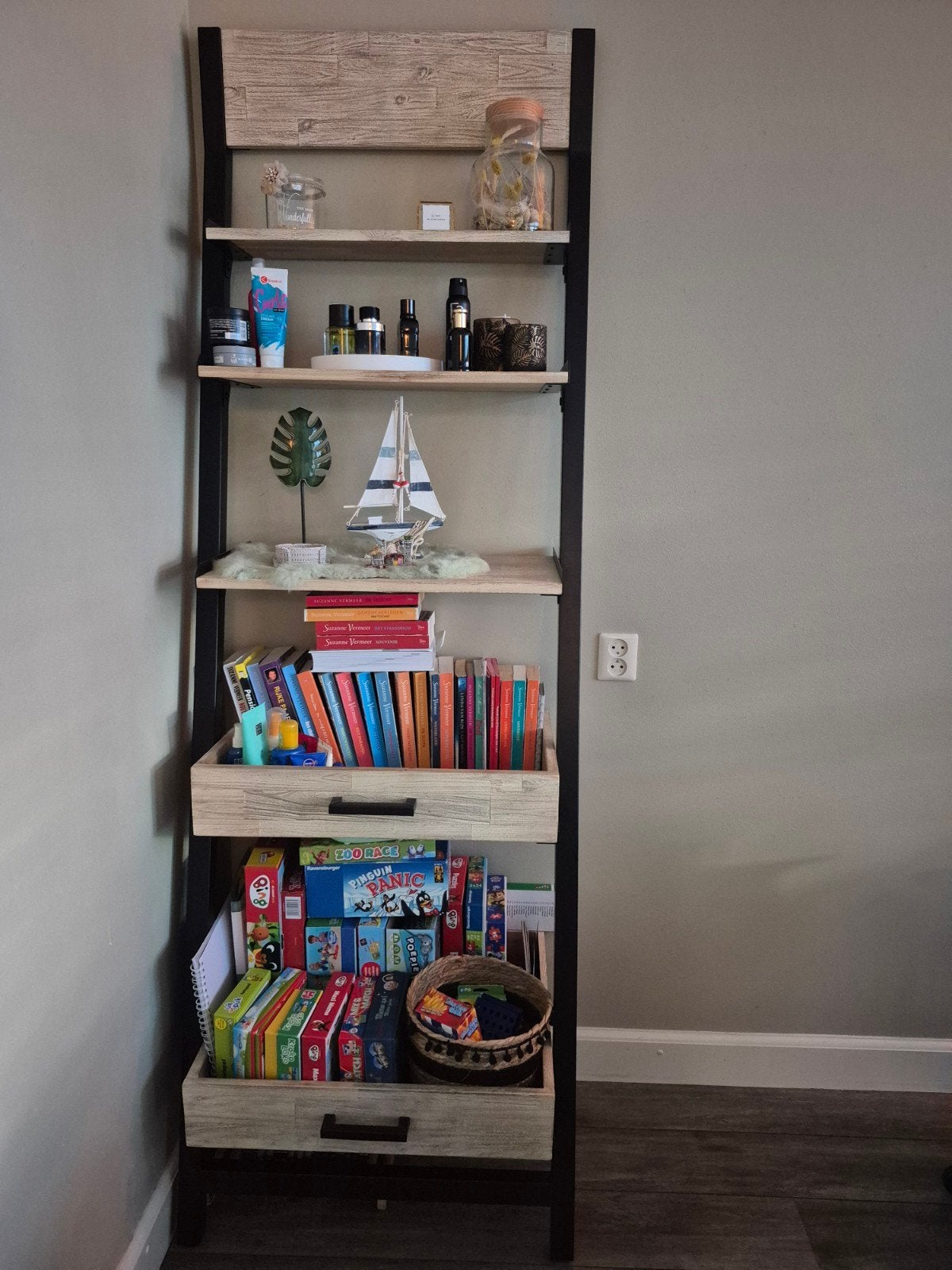 Moderne Ladder Boekenkast met Opbergvakken, Ophalen, 200 cm of meer, 50 tot 100 cm, Zo goed als nieuw