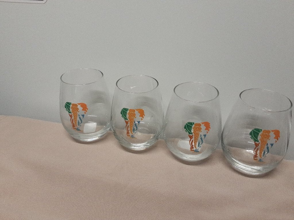 AMARULA glazen met gekleurde logo, 4 stuks, Verzamelen, Glas en Borrelglaasjes, Ophalen of Verzenden, Zo goed als nieuw, Borrel- of Shotglas