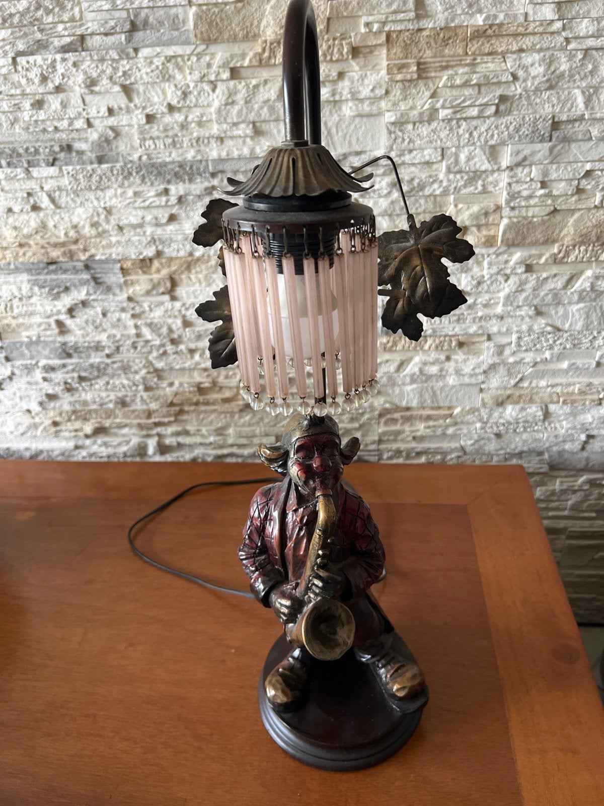 Unieke tafellamp met clown en saxofoon, Met schakelaar, Gebruikt, Meerkleurig, Vintage