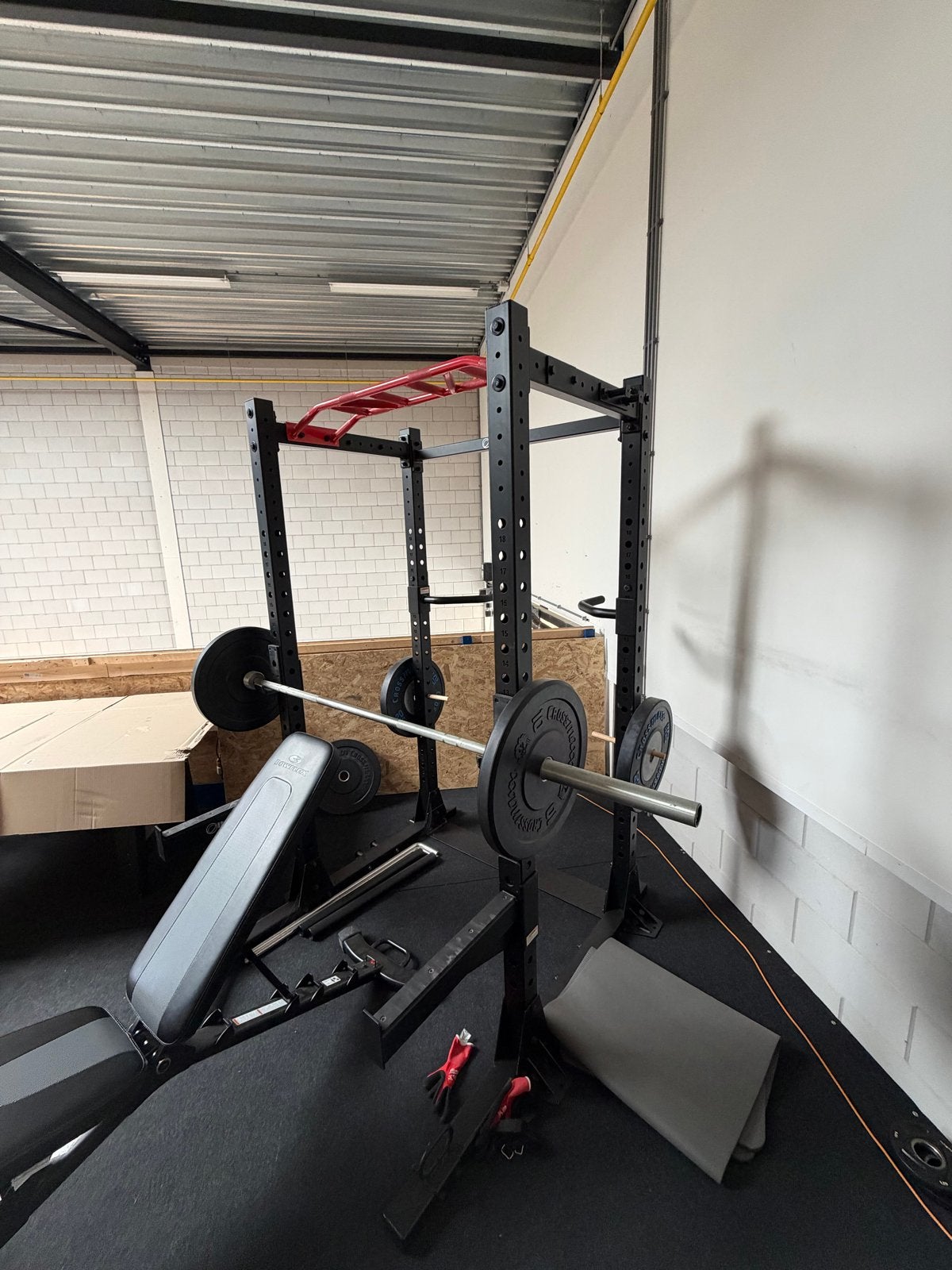 Power Rack, Bankje en barbell met 100kg crossmaxx, Ophalen, Gebruikt, Armen, Overige typen