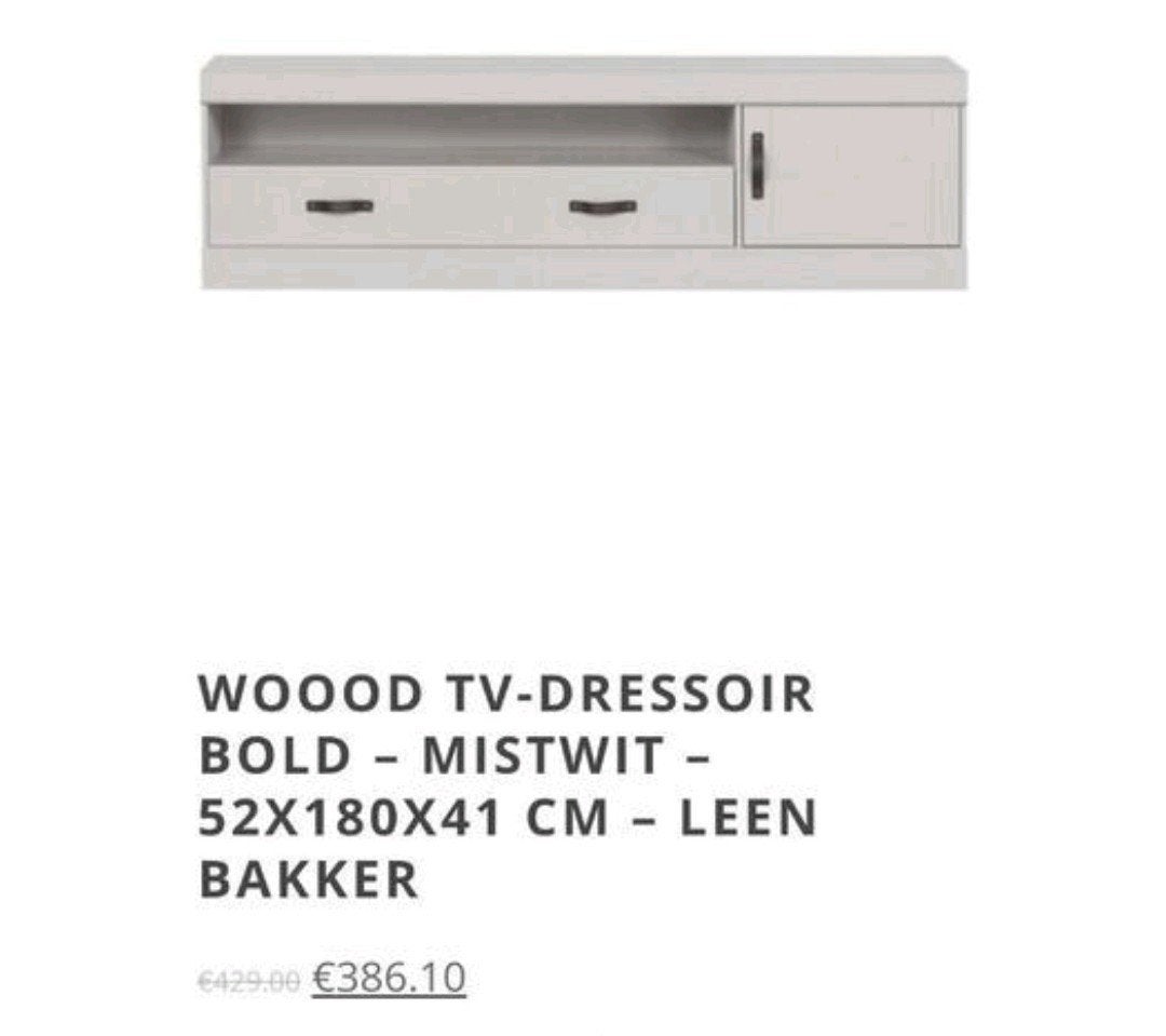 WOOOD TV-dressoir Bold - Mistwit - 180x52x41 cm, 150 tot 200 cm, Nieuw, Ophalen of Verzenden, Modern