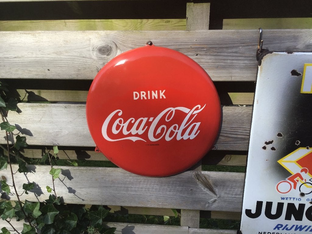 Coca Cola emaille reclamebord, Ophalen of Verzenden, Gebruikt, Reclamebord