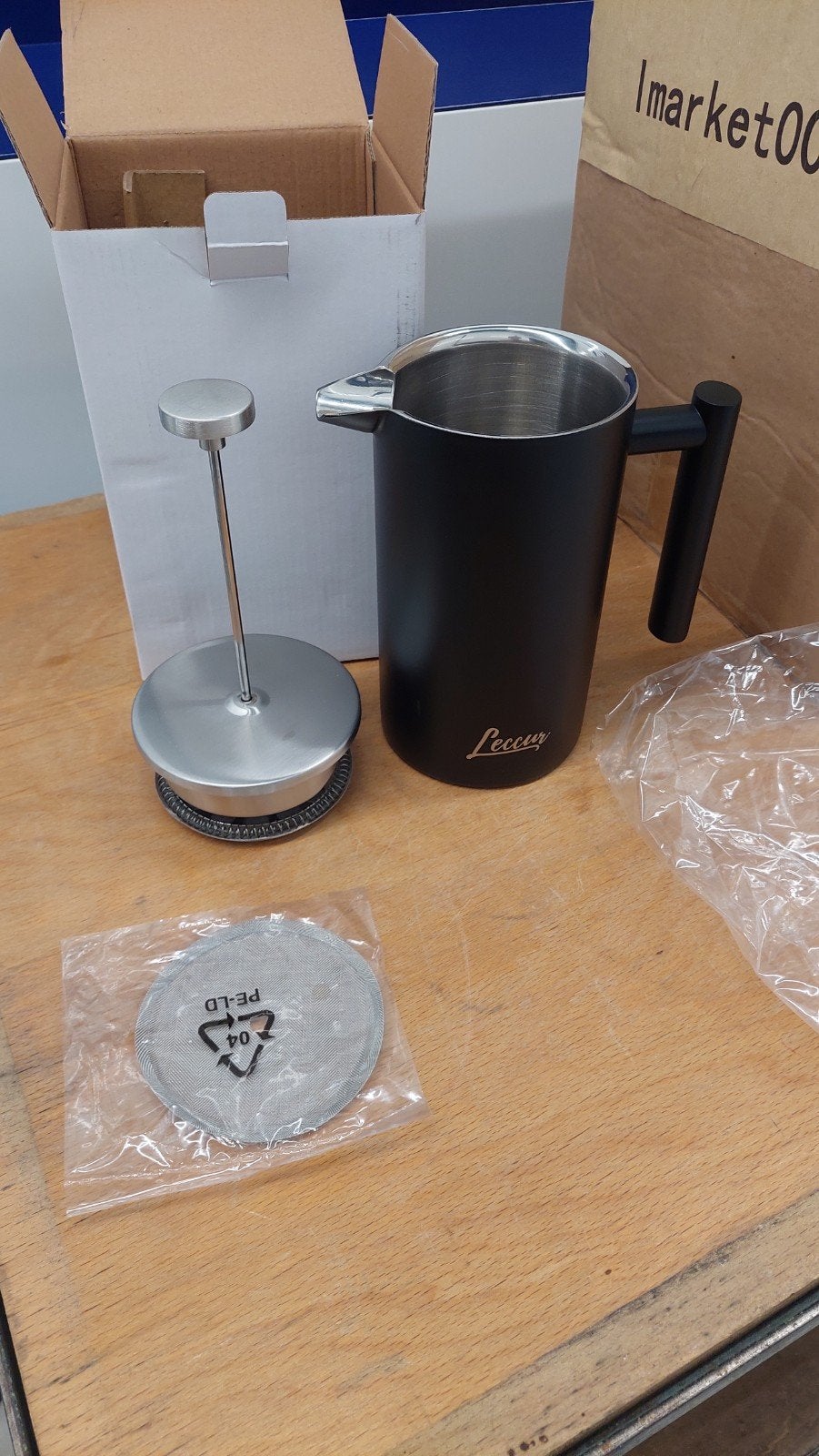Leccur RVS Koffie French Press - Zwart 800ml, Theepot/fluitketel, Nieuw, Ophalen of Verzenden, Zwart