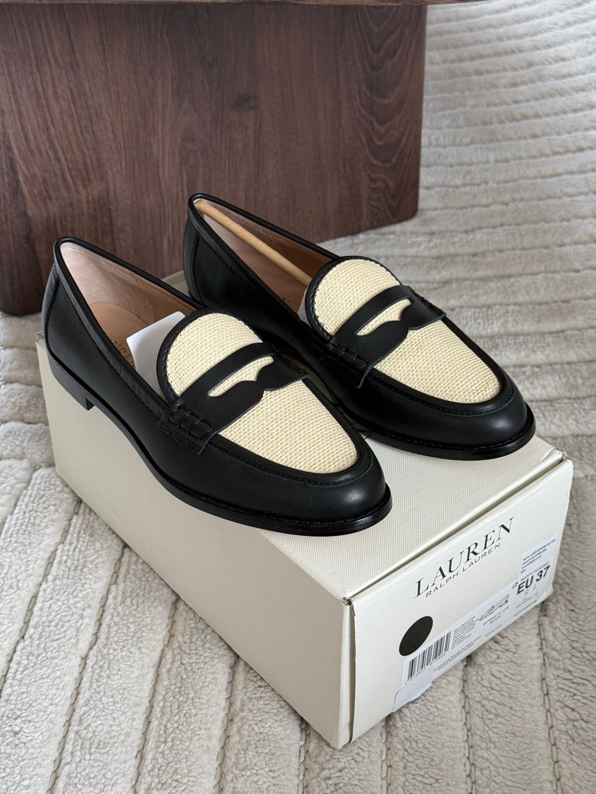 Nieuw Ralph Lauren Loafers Zwart/Beige Maat 37, Nieuw, Ophalen of Verzenden, Instappers, Zwart