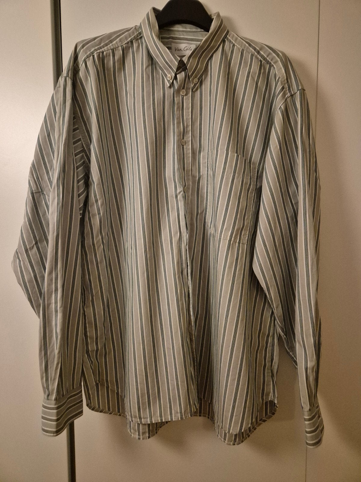 Van Gils gestreept heren overhemd –maat 42 (XL) –100% katoen, Kleding | Heren, Overhemden, Zo goed als nieuw, Grijs, Halswijdte 43/44 (XL)