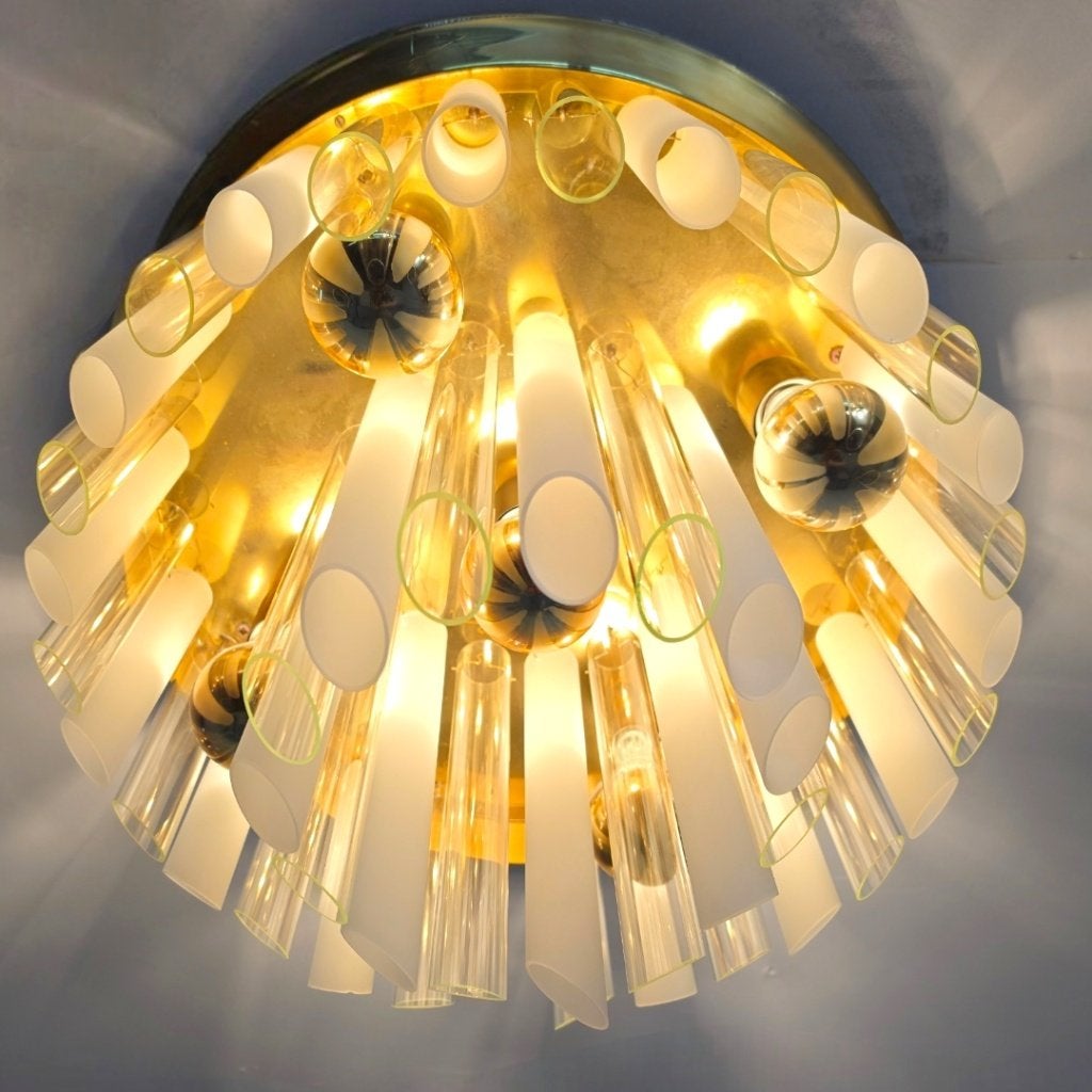 Kalmar Franken palfondlamp jaren 60 mid century, Gebruikt, 50 cm, Dimbaar, Glas