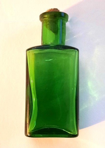 Antiek groen Apothekersflesje met kurk – Prachtig bodemmerk, Ophalen of Verzenden