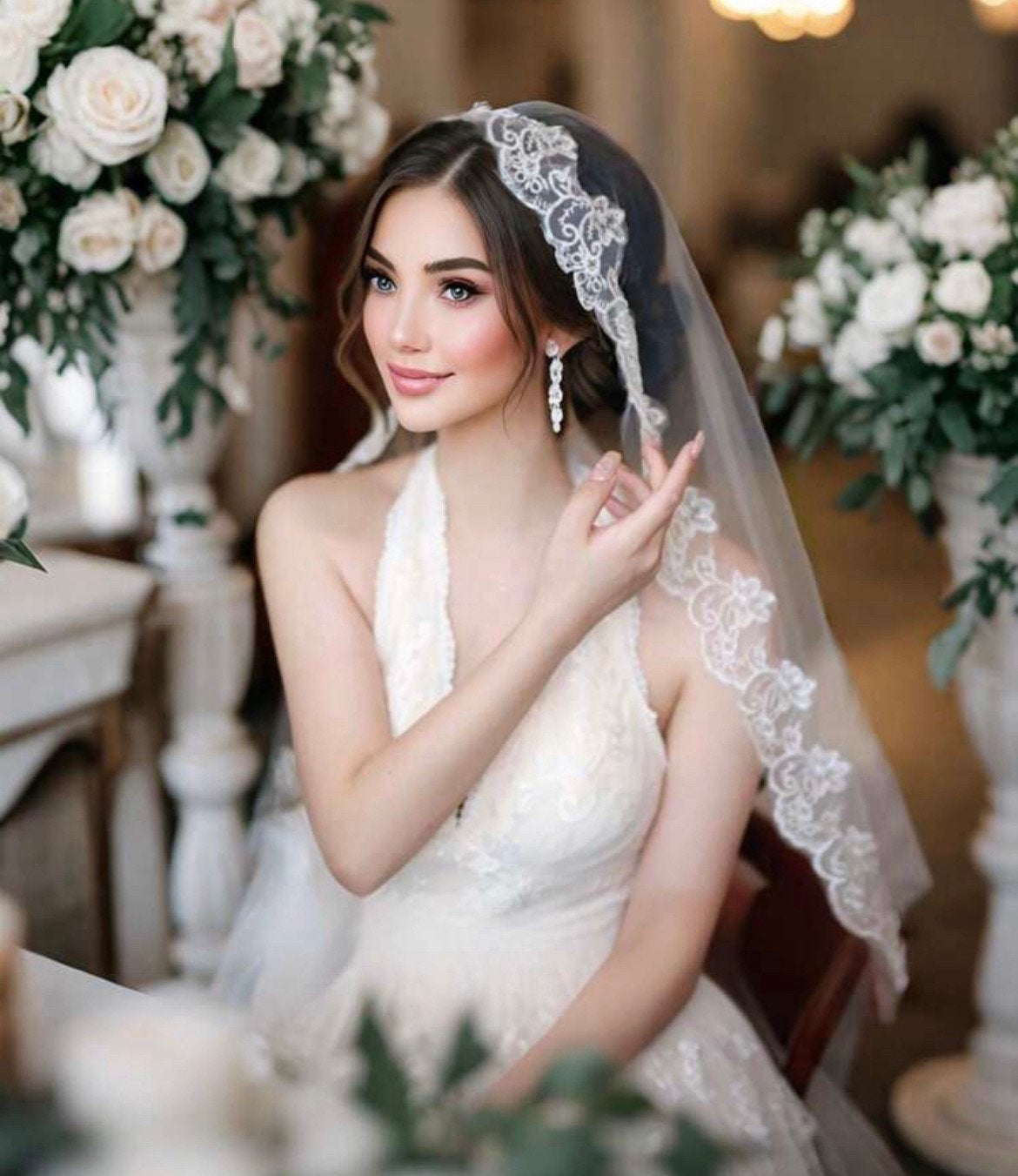 Spaanse bruidssluier sluier weddingveil 1,5 meter, Ophalen of Verzenden, Zo goed als nieuw, Wit, Accessoires