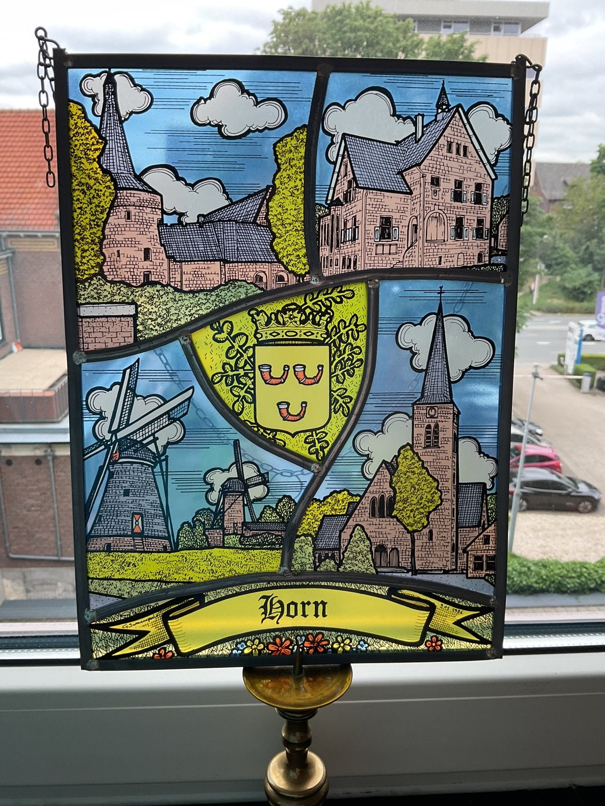 Glas in lood,wapen Horn Limburg,glazenier Gilbert Swaenepoel, Ophalen of Verzenden
