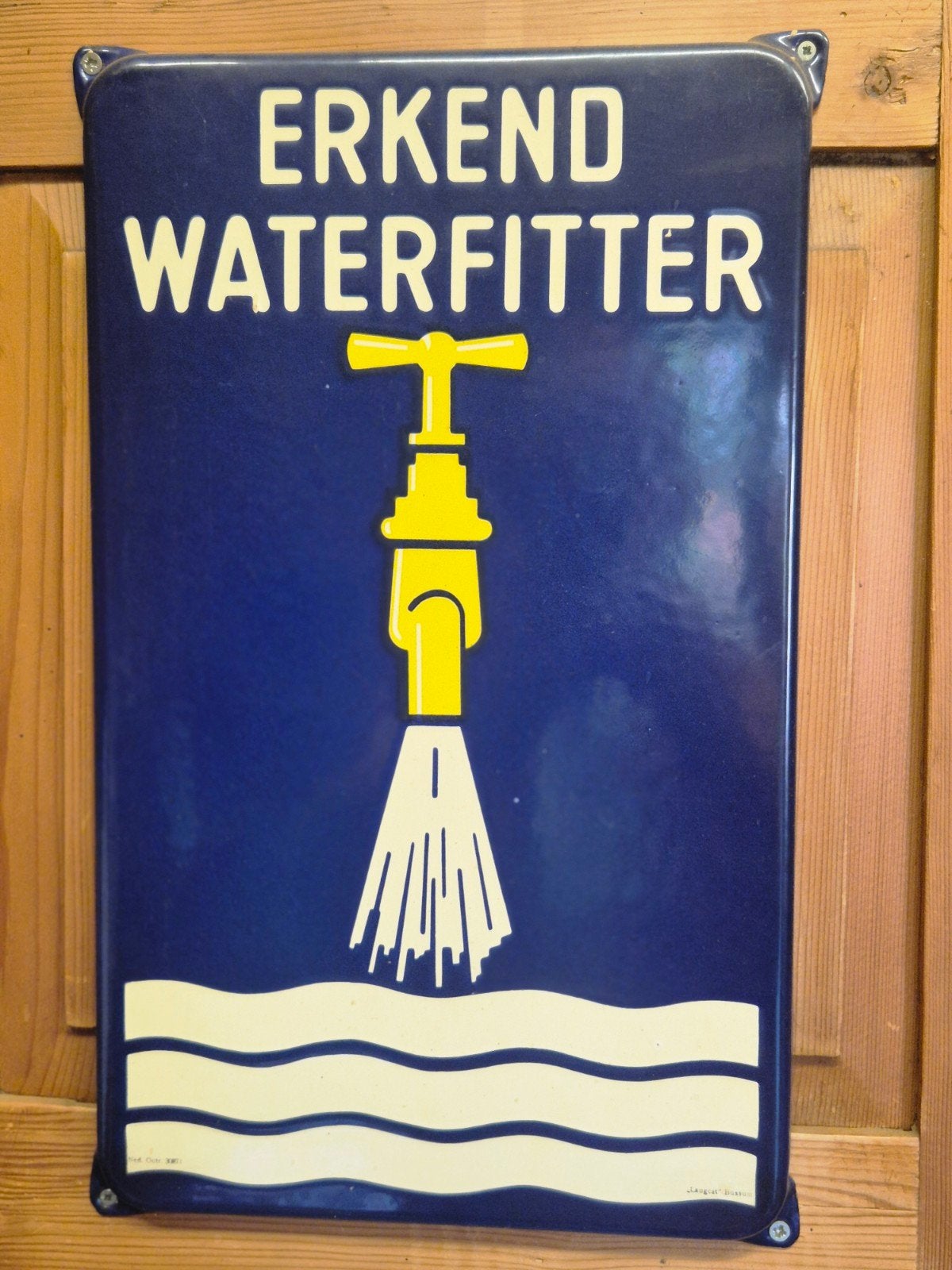 Emaille reclamebord Erkend Waterfitter, Verzamelen, Ophalen of Verzenden, Gebruikt, Reclamebord