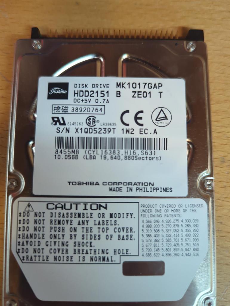 Toshiba MK1017GAP 10GB 2.5" IDE (PATA) HDD – Vintage HDD, Intern, HDD, Ophalen of Verzenden, 10.5GB, 2.5 inch