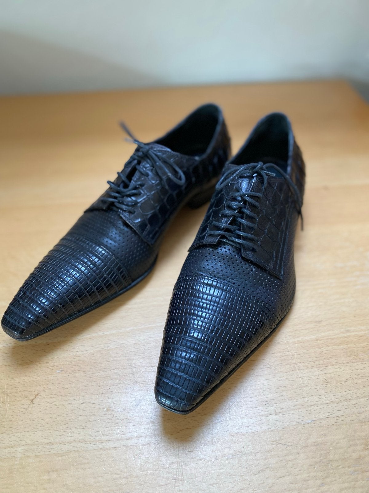 Jo Ghost Zwarte Leren Python/Lizard Print Schoenen Maat 42, Zwart, Ophalen of Verzenden, Zo goed als nieuw, Veterschoenen