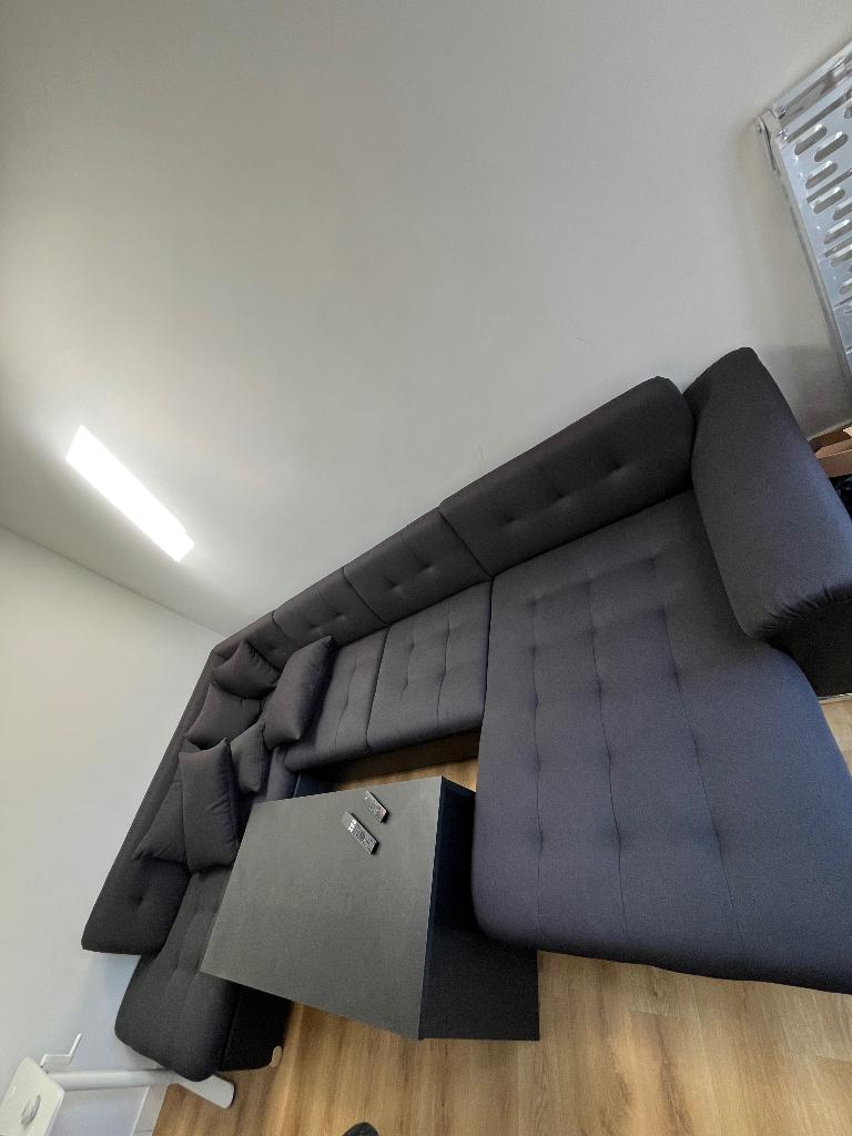 Nicoreta Hoekbank 5-zits met chaise longue Stof zwart Rechts, Huis en Inrichting, Banken | Bankstellen, Ophalen, Nieuw, Vierpersoons of meer
