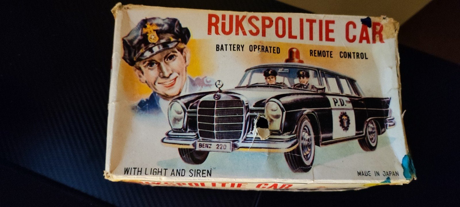 Vintage Blikken Mercedes 220 Rijkspolitie Auto (Jaren '60/'7, Overige merken, Gebruikt, Auto, Groter dan 1:32