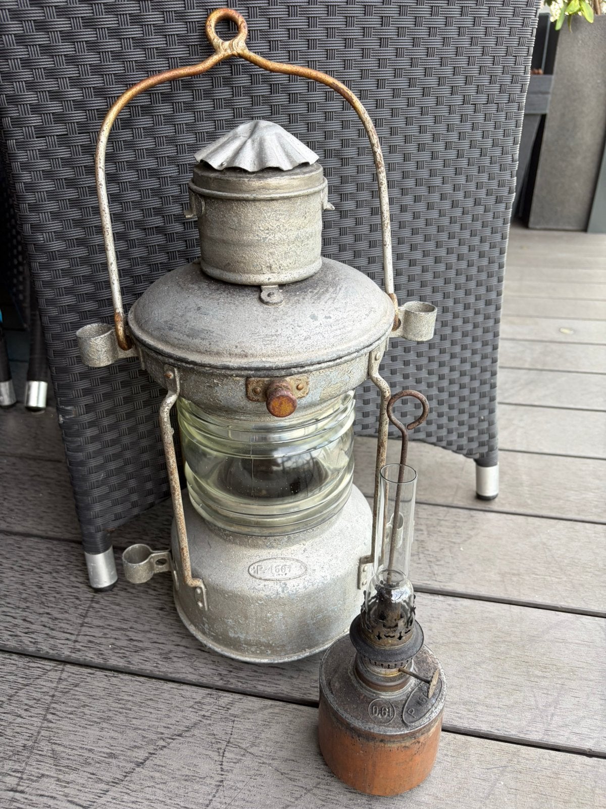 Oude  Authentieke Scheeps Olielamp, Verzamelen, Ophalen, Gebruikt, Overige typen