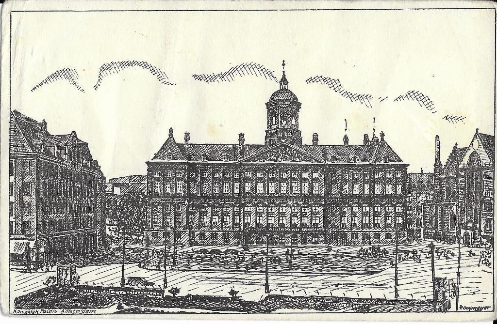 Amsterdam, Koninklijk Paleis, pentekening, Verzenden, 1940 tot 1960, Ongelopen, Noord-Holland