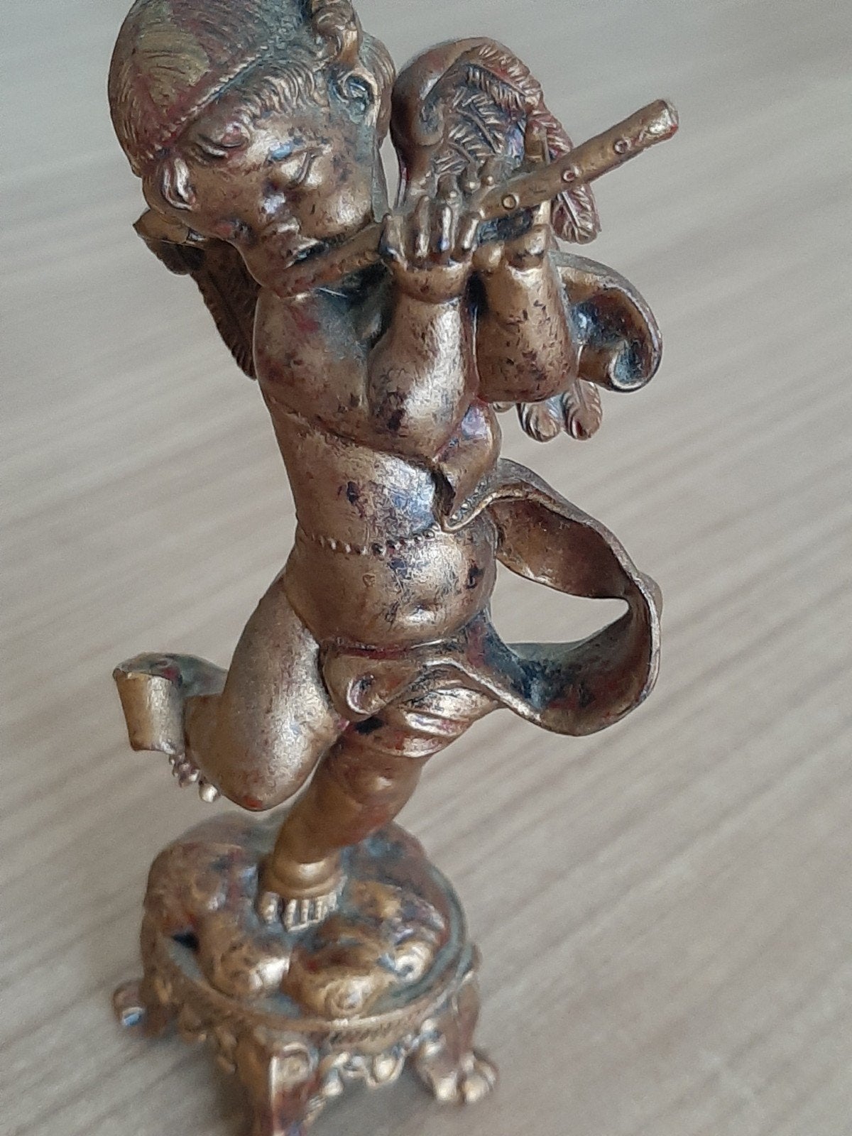 Vintage cherubijn met fluit - Decoratief beeldje, Ophalen of Verzenden