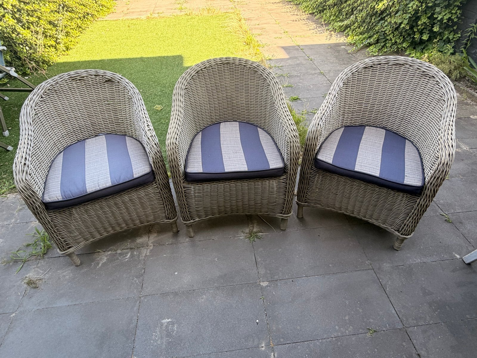 Set van 3 Wicker Tuinstoelen met Kussens, Ophalen, Gebruikt, Wicker